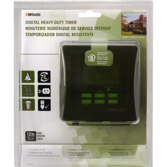 Outdoor 7-Day Heavy Duty Digital Plug-in Timer; 2 Grounded Outlets; Weatherproof - Picture 3 of 5